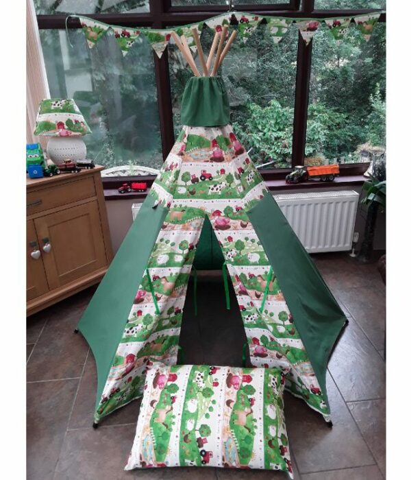 Farmyard Friends Handmade Teepee in conservatory